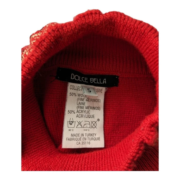 Dolce Bella Merino  Wool Turtleneck Sweater Red/Black/Gold - Picture 8 of 8